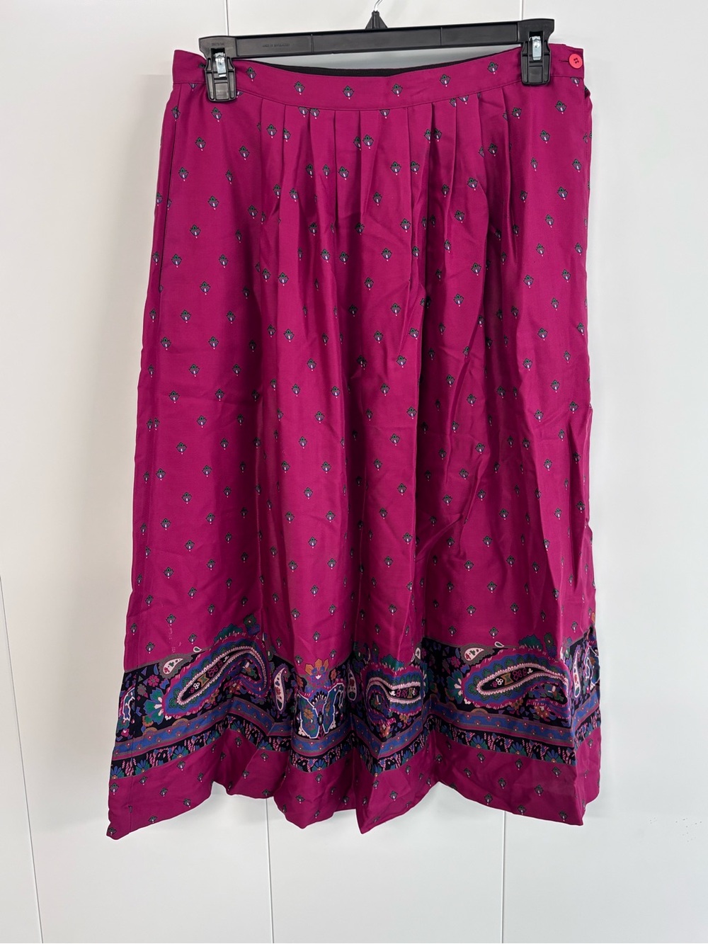 Bretton Place VTG 90s Magenta Purple Paisley Midi Skirt Size 16 Rayon Pleated